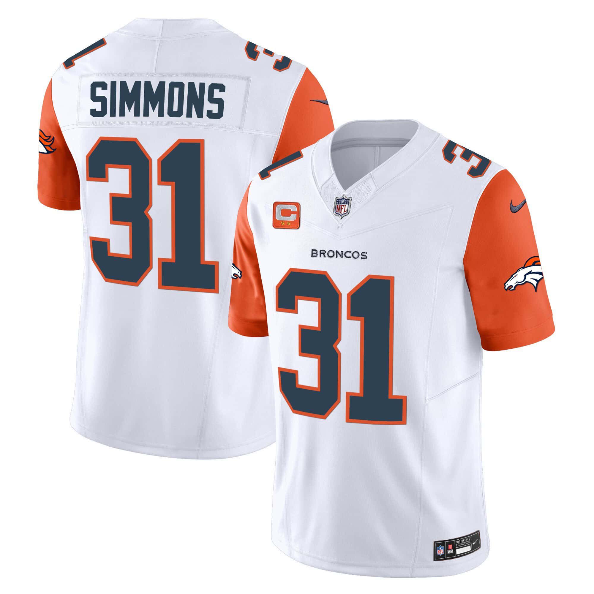 Men Denver Broncos #31 Simmons White 2024 Nike Vapor Limited NFL Jersey style 2